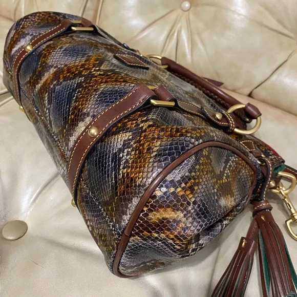 Dooney & Bourke Python Satchel READ! Leather Tassels Florentine Whipstitch - Picture 9 of 12